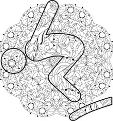 Diving icon on mandala for coloring. Olympic sport. Abstract hand drawing.
