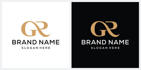 initial letter GR serif font golden logo design template