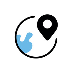 Color globe with location pin icon global positioning, GPS navigation, world map, travel and geography concept. Used for dev, app, design, web, ui. For your design. Vector eps 10