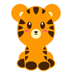 Cute Cartoon Tiger Cub Illustration Isolated on White Background