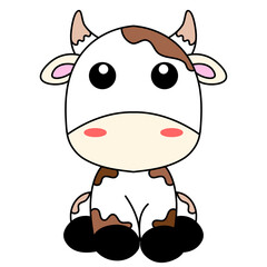 Cute Cartoon Cow Illustration Sitting Down Isolated on White Background