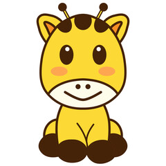 Cute Cartoon Giraffe Sitting Smiling Happy Isolated on White Background