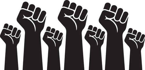 Obraz premium Illustration of Seven Black Fists Raised in Solidarity and Protest on White Background