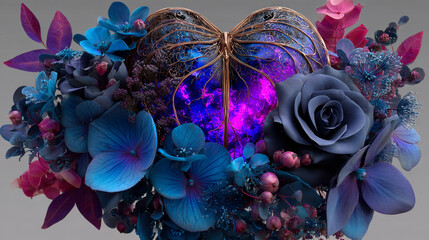 Colorful wedding template with a heart-shaped wreath. EPS 10. Transparency. Gradients.