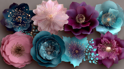 Set of floral elements for a wedding, birthday or Valentine's day. EPS 10. No transparency. No gradients.