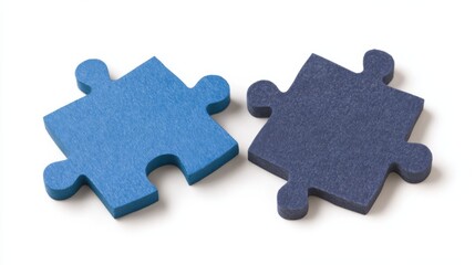 Two puzzle pieces in blue and dark blue, showcasing their unique shapes and texture, symbolizing connection and problem-solving.
