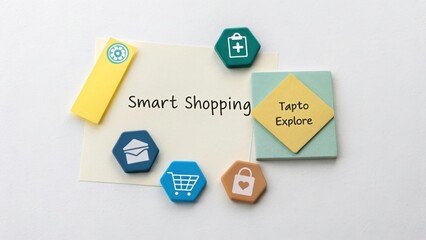 Creative Concept of Smart Shopping with Colorful Icons and Notes
