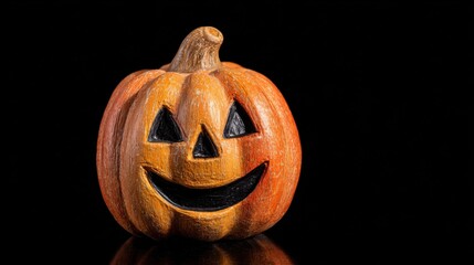 A smiling jack-o'-lantern pumpkin against a black background, symbolizing Halloween festivities and seasonal celebrations.