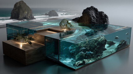 Isometric illustration concept. Expedition of land sea and air