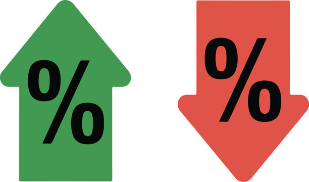 Red Down Arrow and Green Up Arrow with Percentage Symbol Representing Price Changes