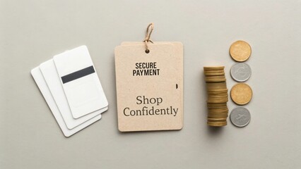 Secure Payment Card and Coins Concept for Online Shopping Confidence