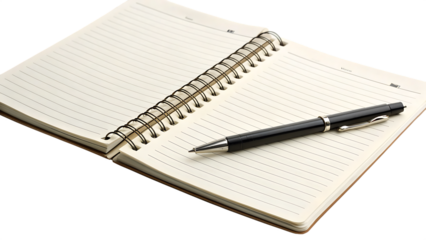 Notepad with pen, a plain lined notepad isolated cut out on PNG. AI GENERATED.
