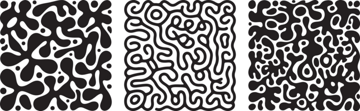 Black white abstract maze vector art patterns collection graphic set