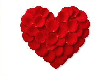 Red rose petals forming a heart shape, symbolizing love, romance, passion for valentine's day and anniversaries