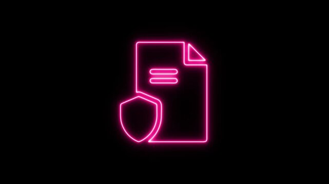 Neon document security icon glowing pink on for digital protection concepts. Neon Icon. Neon Sign