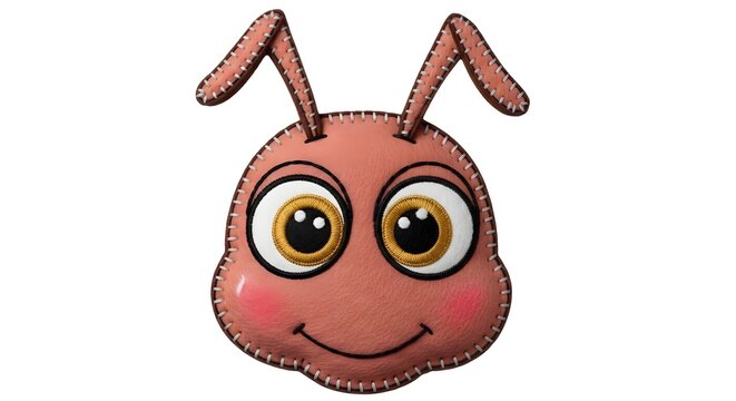 Cartoon ant face with big eyes and a smile on a white background.
