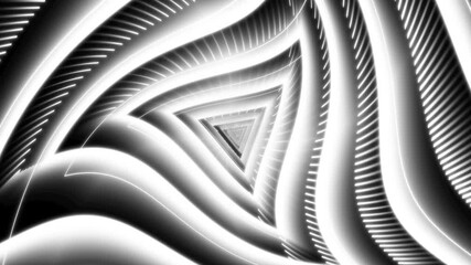 White neon tunnel abstract background, glowing triangular vortex with smooth futuristic wave lines - Powered by Adobe