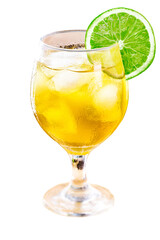 mate carioca, mate tea served iced, with lemon slice and ice, typical drink from brazil rio de janeiro, isolated white background