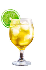 mate carioca, mate tea served iced, with lemon slice and ice, typical drink from brazil rio de janeiro, isolated white background