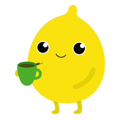 Lemon Alien Drinking Coffee Simple Vector Illustration