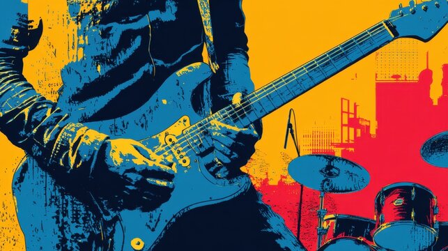 vibrant electric guitar player drums