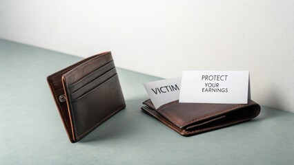 Wallet with Warning Cards about Protecting Personal Finances