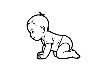 Cute baby crawling isolated on white background