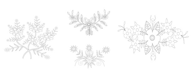 Flower Wreath Hand Drawn Frame Line Art Vector Bundle and Floral Botanical Minimal Circle Border Outline Design set