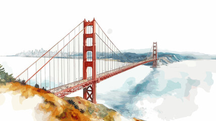Golden Gate Bridge. Golden Gate Bridge hand drawn watercolor illustration