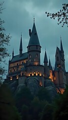 A large castle sitting on top of a rocky hillside.