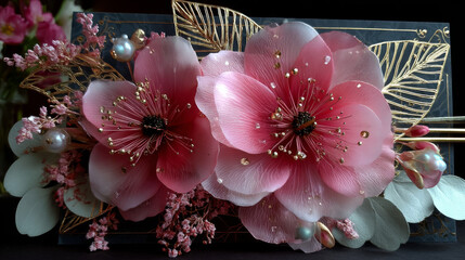 Floral wedding or Valentine's day card on black background. EPS 10. No transparency. No gradients.