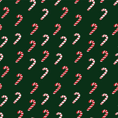 Holiday sweets with a simple vector drawing. New Year's pattern of sweet sticks.