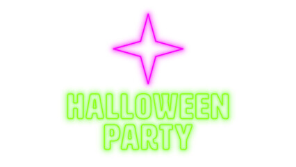 Fototapeta premium Neon Sign Halloween Party Text and Star Flickering Light Illustration on Isolated Transparent Background 