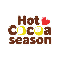 Festive hot cocoa season typography christmas t-shirt design with heart and marshmallow graphics