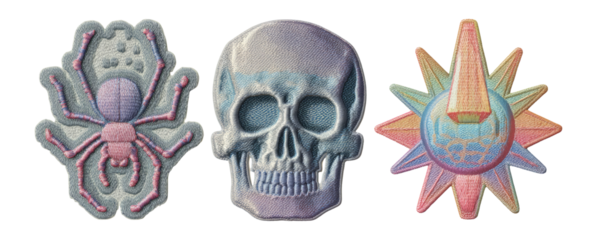 Colorful Isolated Elements with Spider Skull and Star Design in Art Style