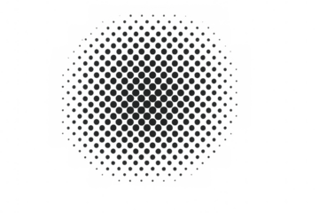 Halftone dot pattern creating abstract gradient circle with retro comic book style on transparent background