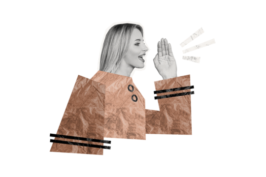 Composite photo collage of happy girl call scream whisper rumors tattles gossips news shout isolated on painted background