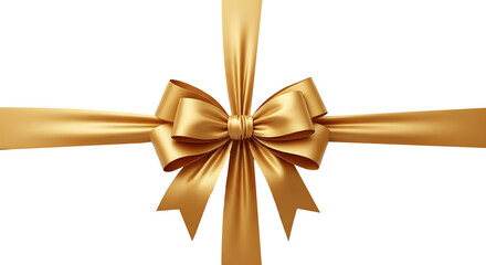 Golden Satin Ribbon Bow on Transparent Background, Luxurious Gold Gift Ribbon Tied in Elegant Bow, High-Quality Studio Shot of Shiny Satin Ribbon, Decorative Golden Bow Isolated with Checkerboard Patt