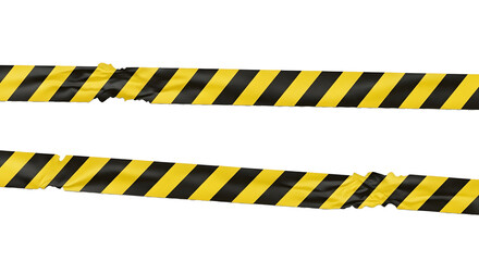 Black and Yellow Caution Tape on Transparent Background, Hazard Warning Stripes Isolated with Wrinkled Texture, Realistic Safety Barrier Tape with Jagged Edges, Glossy Plastic Caution Tape Strips for 