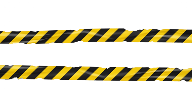 Black and Yellow Caution Tape on Transparent Background, Hazard Warning Stripes Isolated with Wrinkled Texture, Realistic Safety Barrier Tape with Jagged Edges, Glossy Plastic Caution Tape Strips for 