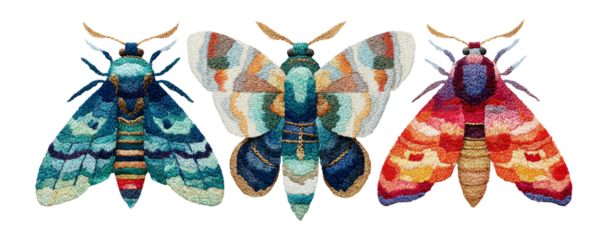 Colorful and Detailed Moth Illustrations on Transparent Background