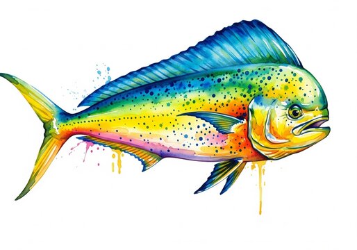 Dorado Mahi mahi watercolor fish animal sea