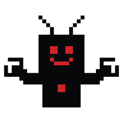 Obraz premium Cartoon pixel art of humanoid robot learning toy robotic engineer bot machine business vector character automation electronic background 8 bit artificial intelligence concept.