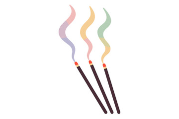 Three colorful incense sticks with smoke trails in pastel colors incense sticks burning