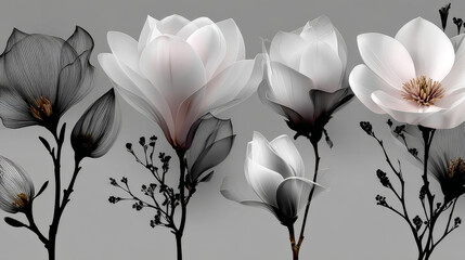 One Line Drawing Vector Magnolia Flowers Print Set