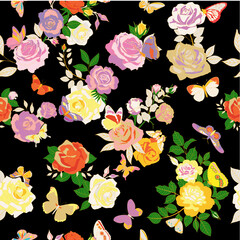 Rose seamless vector pattern design Rose pattern design  with gold outline 