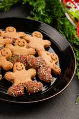 Gingerbread chocolate heart shape honey cakes christmas sweet dessert new year christmas background tasty snack fresh delicious gourmet food background on the table rustic top view copy space