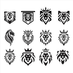 Collection of lion head logos in various styles, perfect for branding © pyoo