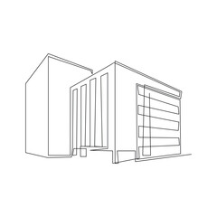  roof house or commercial building in continuous line art drawing style. Modern architecture black linear sketch isolated on white background. Vector illustration