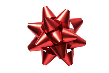 Close up of a shiny red gift bow isolated on transparent background, perfect for present